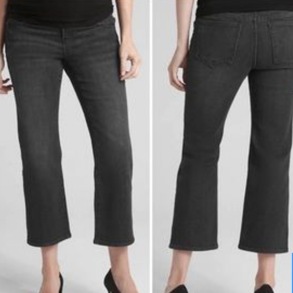 GAP Maternity Full Panel Crop Flare Black Wash Jeans 33 Regular